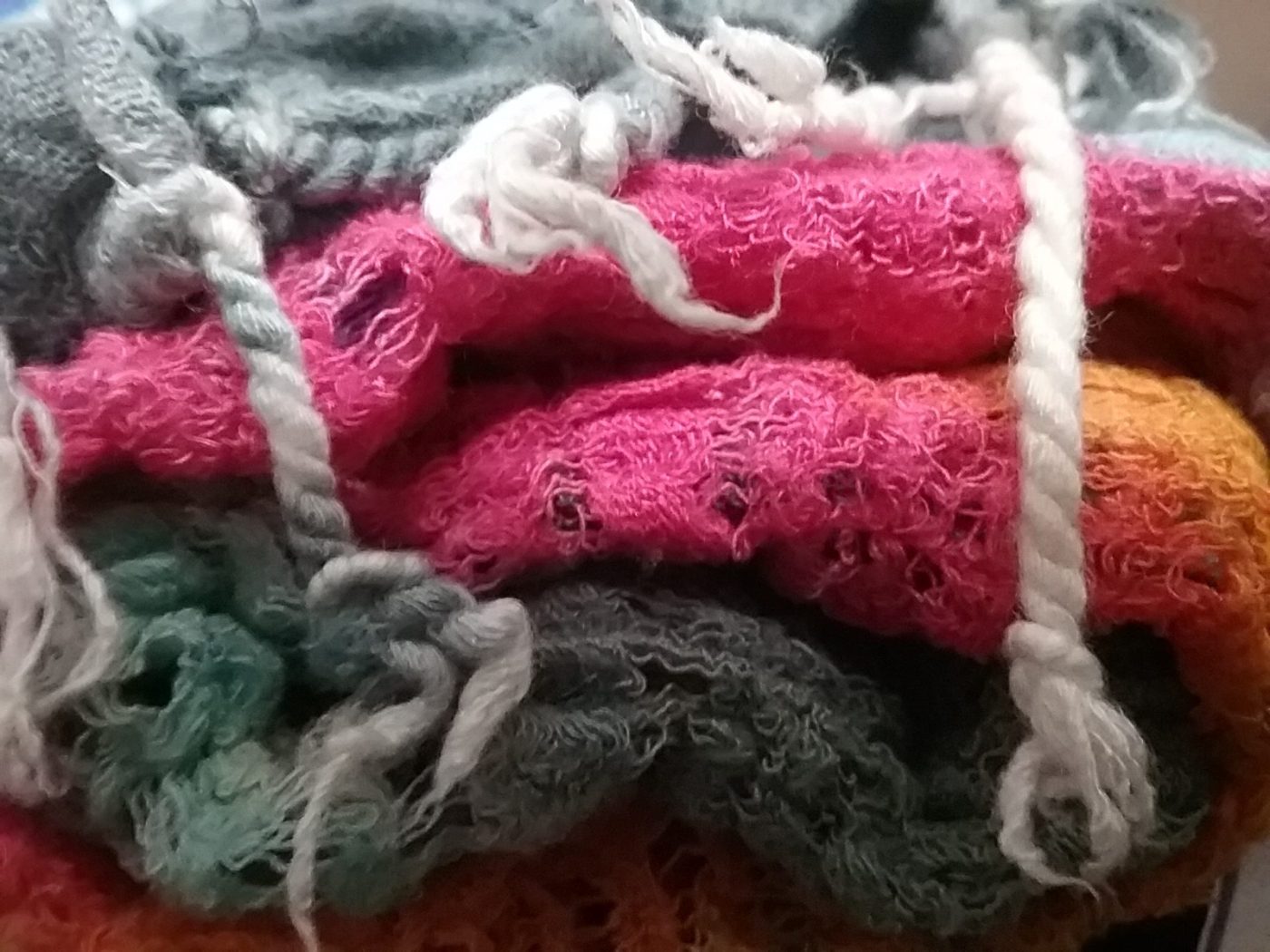 Layered felted wool in rose, grey and green